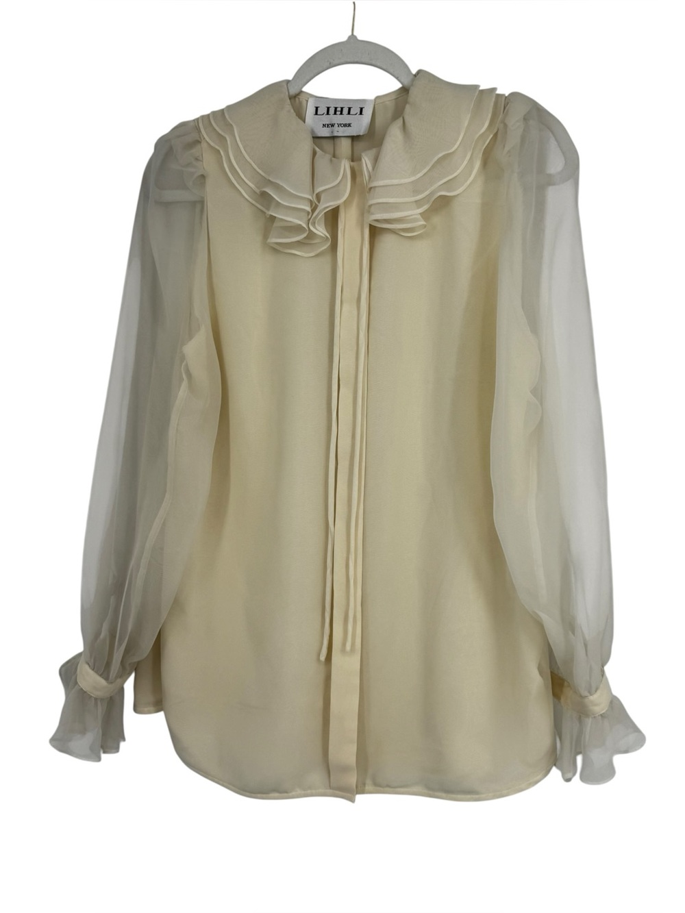 Women’s Vint Lihli New York Cream/Ivory Colored Feminine Blouse w Sheer Sleeves
